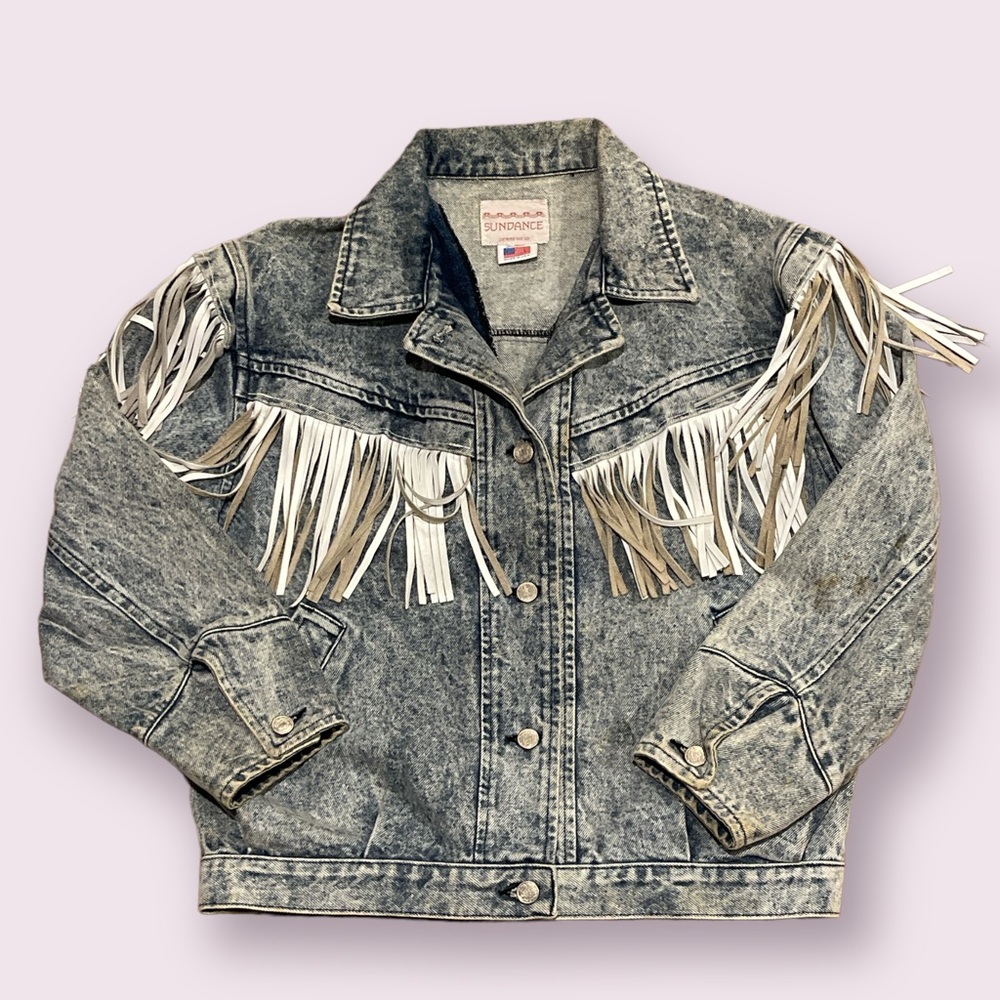 Vintage 1980s Sundance Fringe Denim Jacket